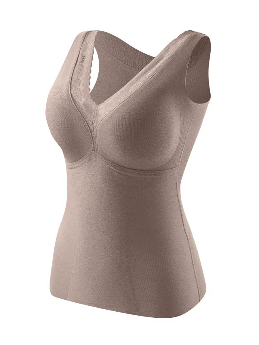 Women Autumn Casual Pure Color V-Neck Bottom Vest