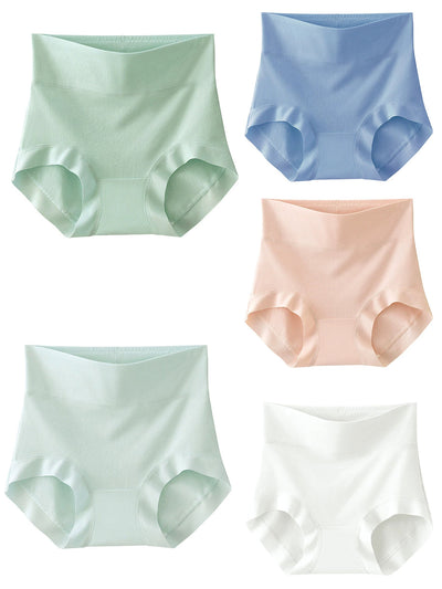 5 Pieces Women High Waist Pure Color Cotton Underwear