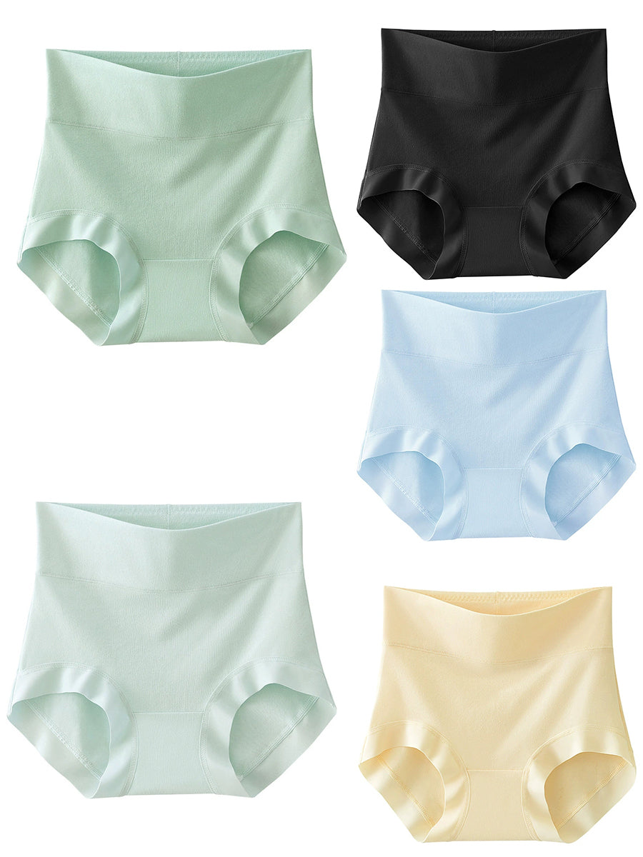 5 Pieces Women High Waist Pure Color Cotton Underwear