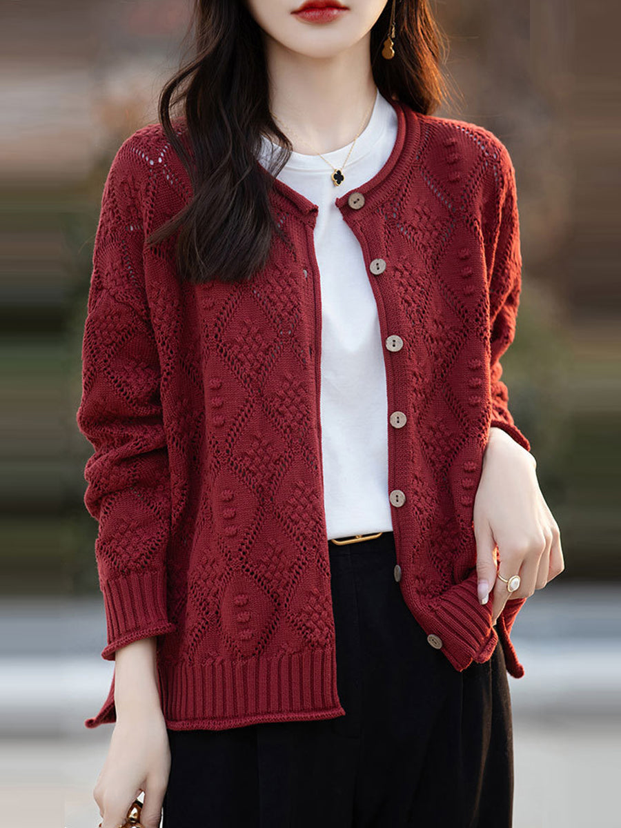Women Autumn Artsy Knitted O-Neck Cardigan Sweater