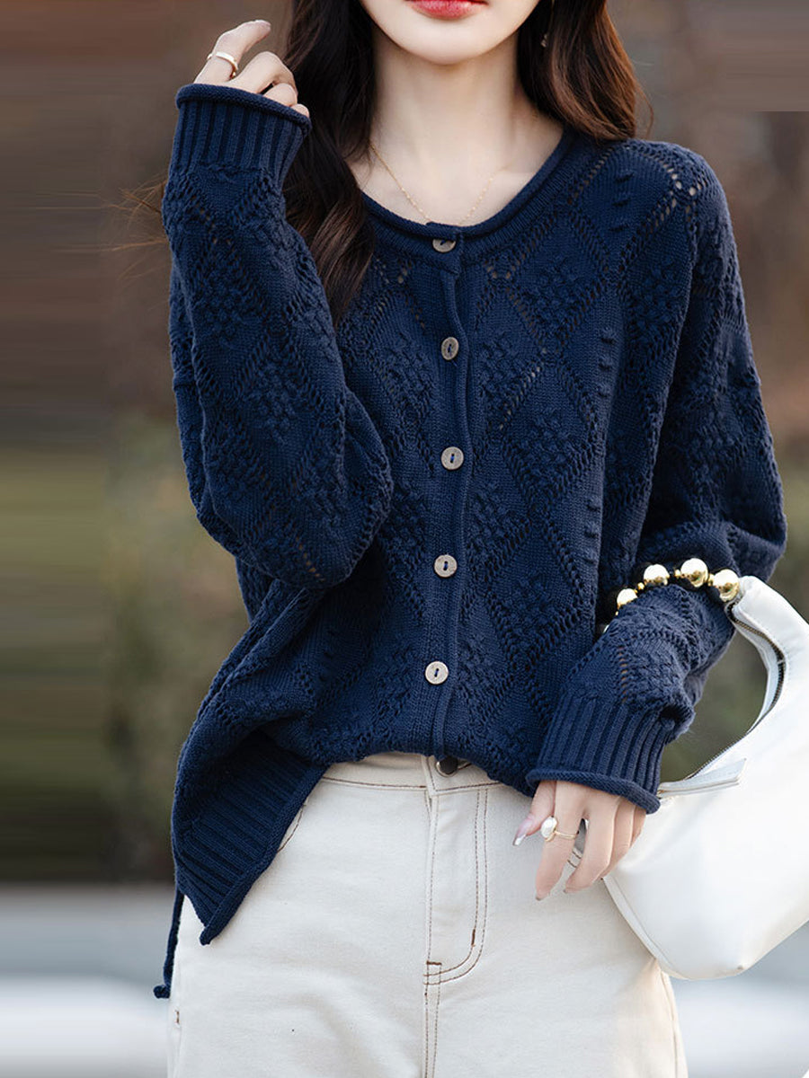 Women Autumn Artsy Knitted O-Neck Cardigan Sweater