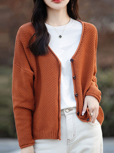 Women Autumn Casual Knitted V-Neck Cardigan Sweater