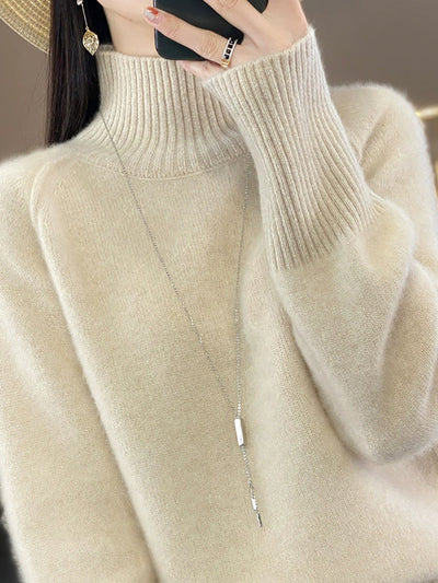Women Autumn Casual Pure Color Turtleneck Sweater