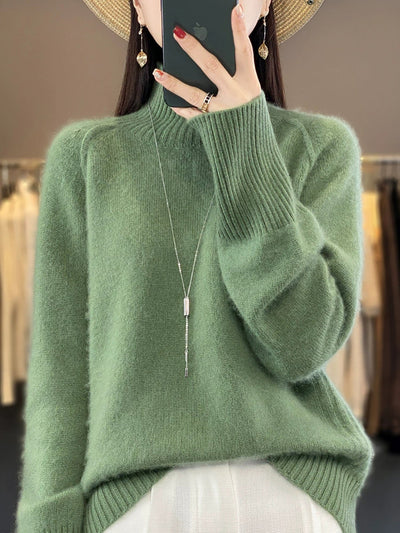 Women Autumn Casual Pure Color Turtleneck Sweater