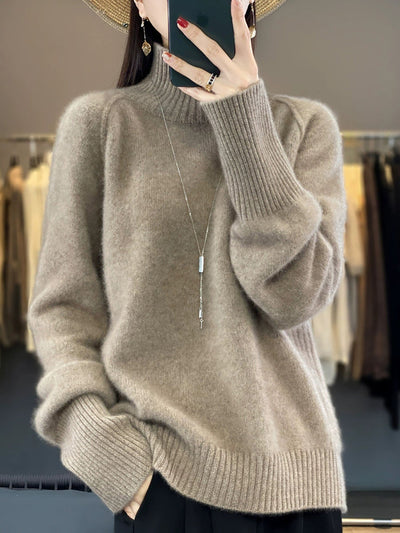 Women Autumn Casual Pure Color Turtleneck Sweater