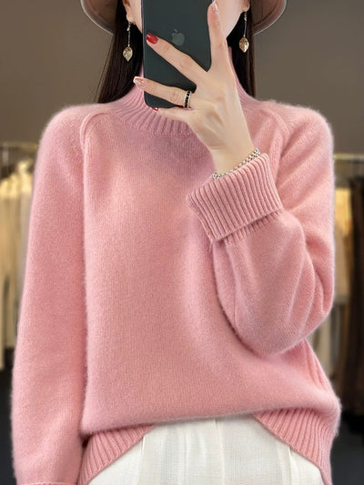 Women Autumn Casual Pure Color Turtleneck Sweater