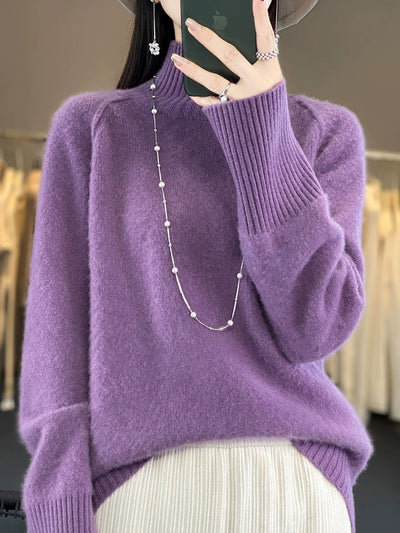 Women Autumn Casual Pure Color Turtleneck Sweater