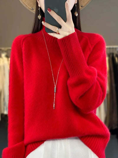 Women Autumn Casual Pure Color Turtleneck Sweater