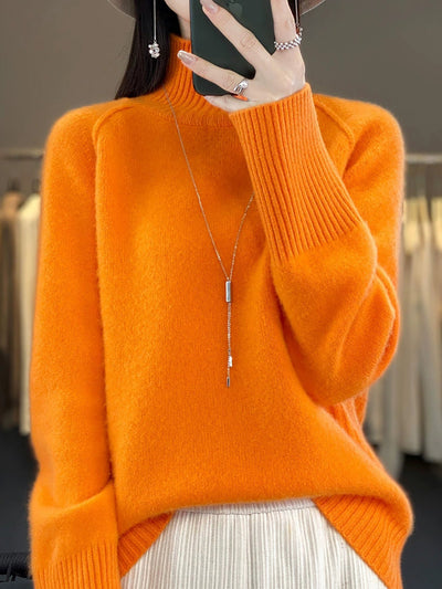 Women Autumn Casual Pure Color Turtleneck Sweater