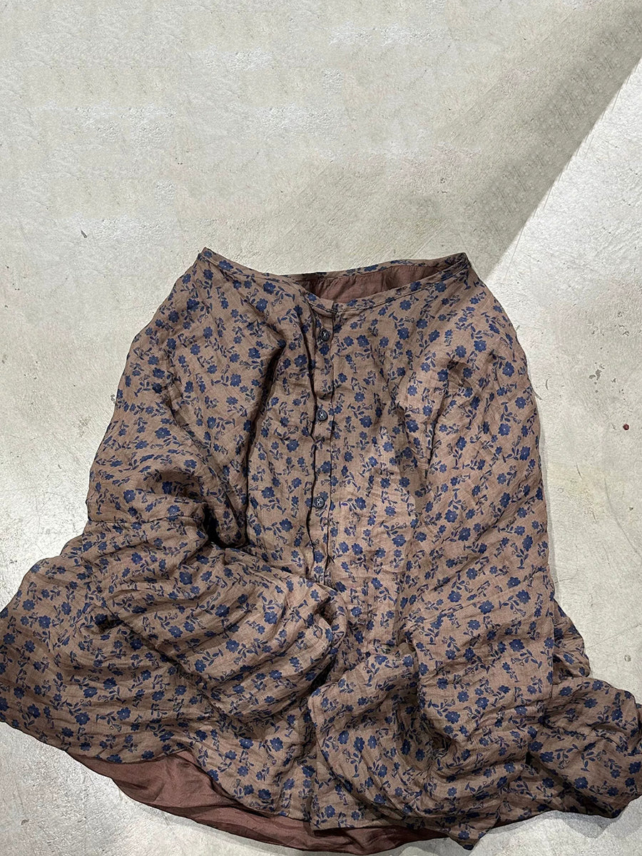 Women Artsy Floral Ramie O-Neck Shirt