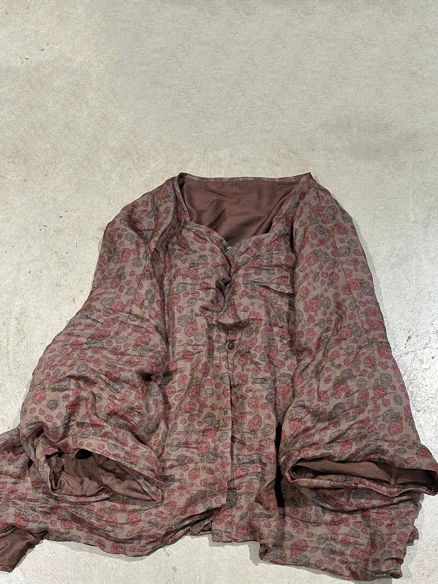 Women Artsy Floral Ramie O-Neck Shirt