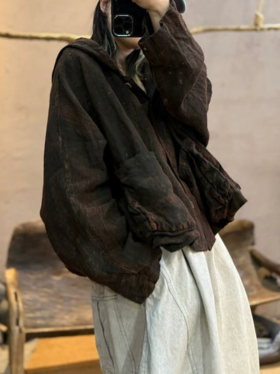 Women Autumn Retro Pure Color Hoodie Coat