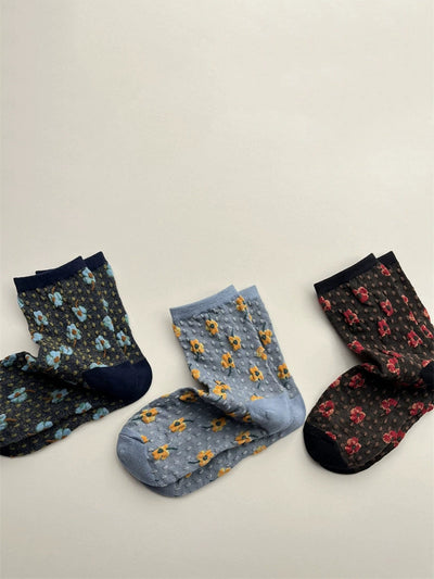 5 Pairs Women Autumn Artsy Floral Cotton Socks