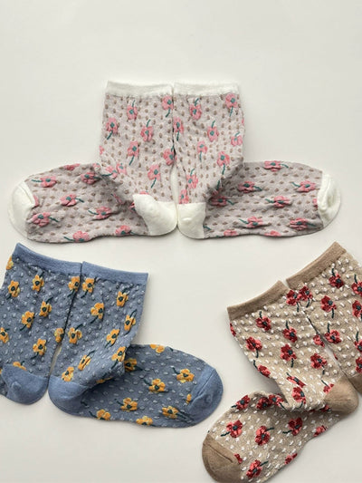 5 Pairs Women Autumn Artsy Floral Cotton Socks
