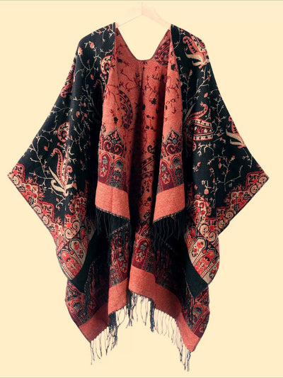 Women Vintage Autumn Flower Tassel Shawl