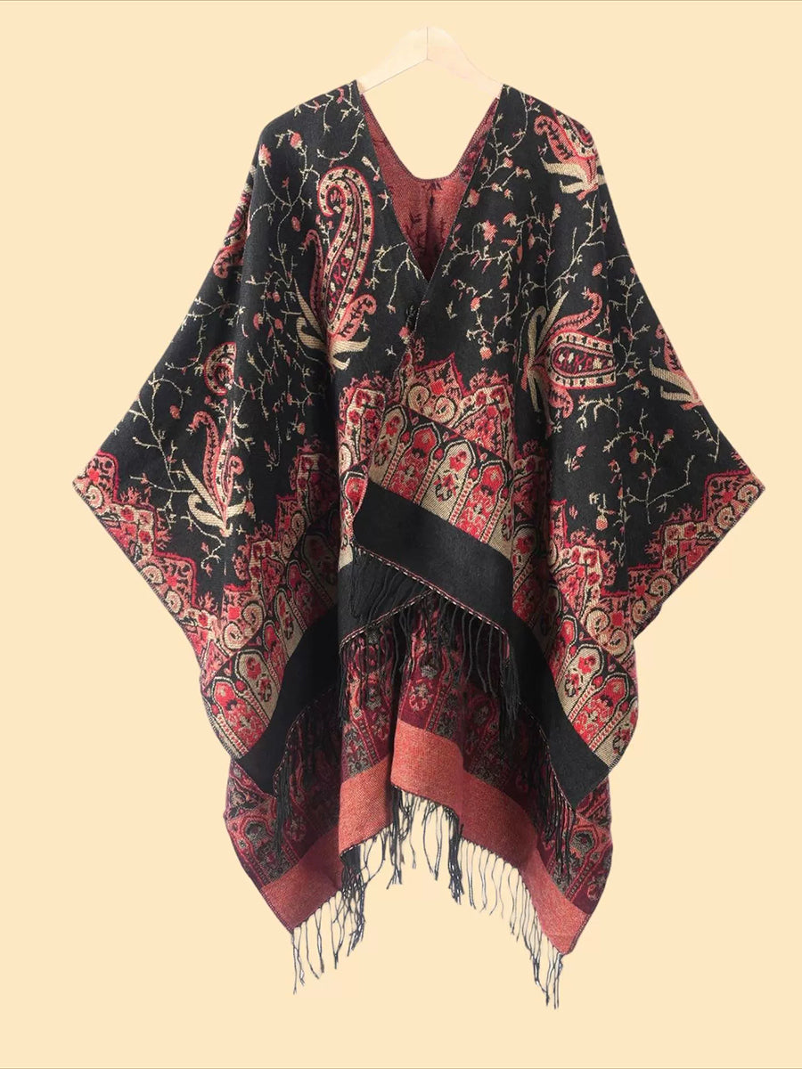 Women Vintage Autumn Flower Tassel Shawl