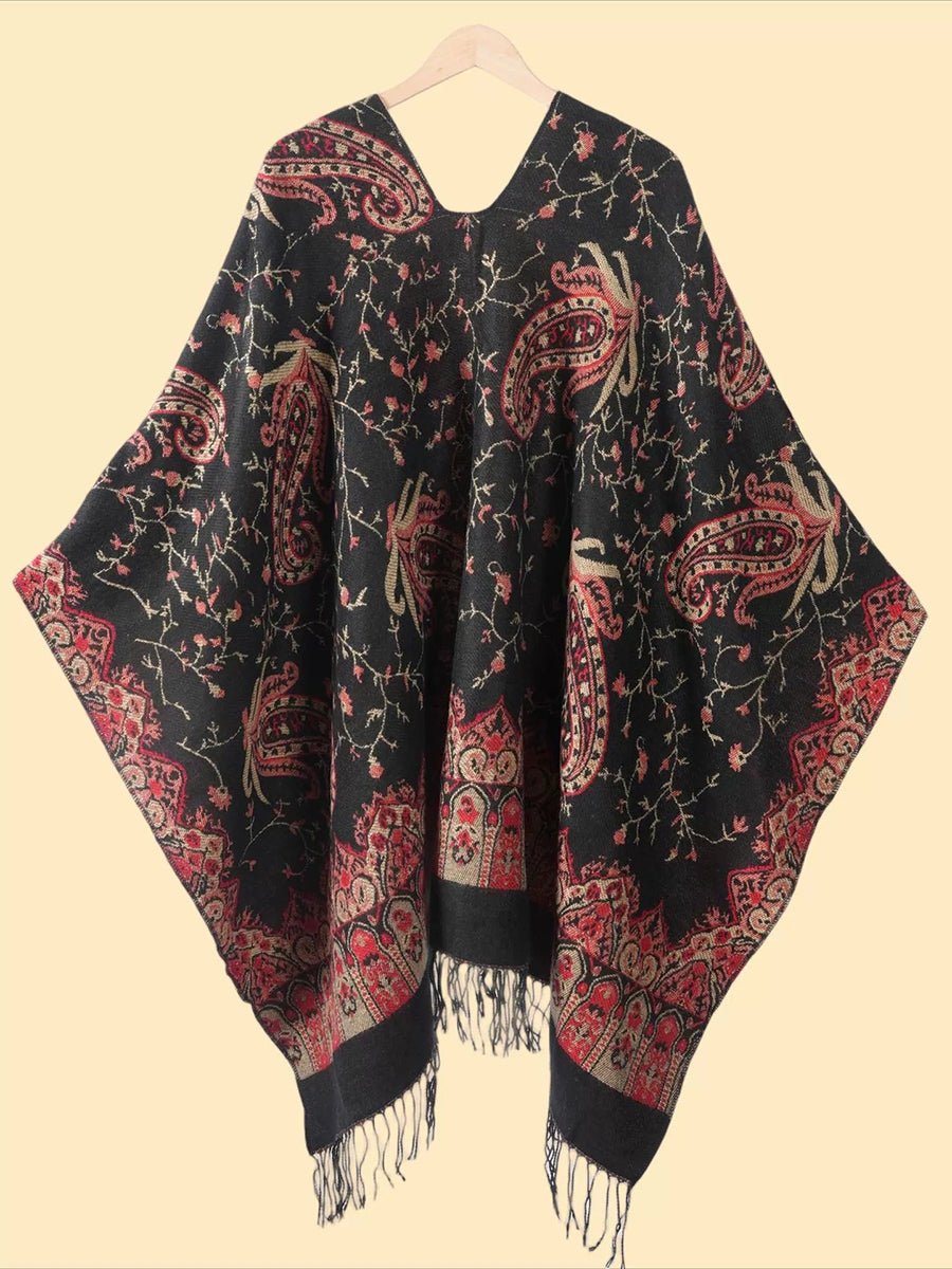 Women Vintage Autumn Flower Tassel Shawl