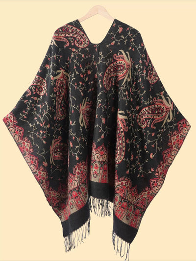 Women Vintage Autumn Flower Tassel Shawl