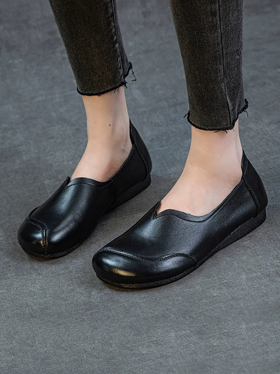 Women Autumn Vintage Genuine Leather Flat Shoes