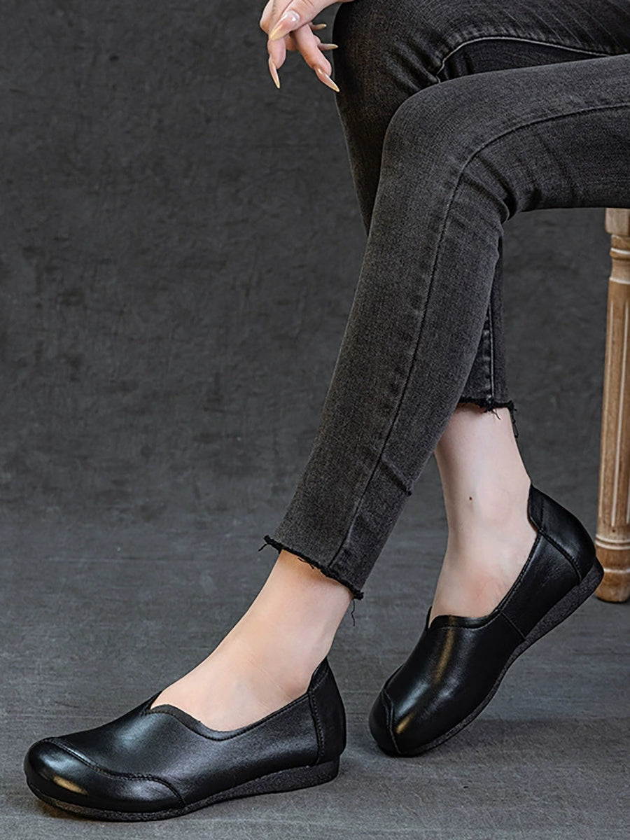 Women Autumn Vintage Genuine Leather Flat Shoes
