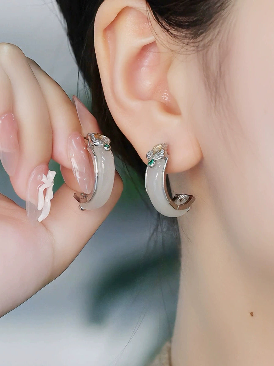 Women Ethnic Jade Alloy Earrings