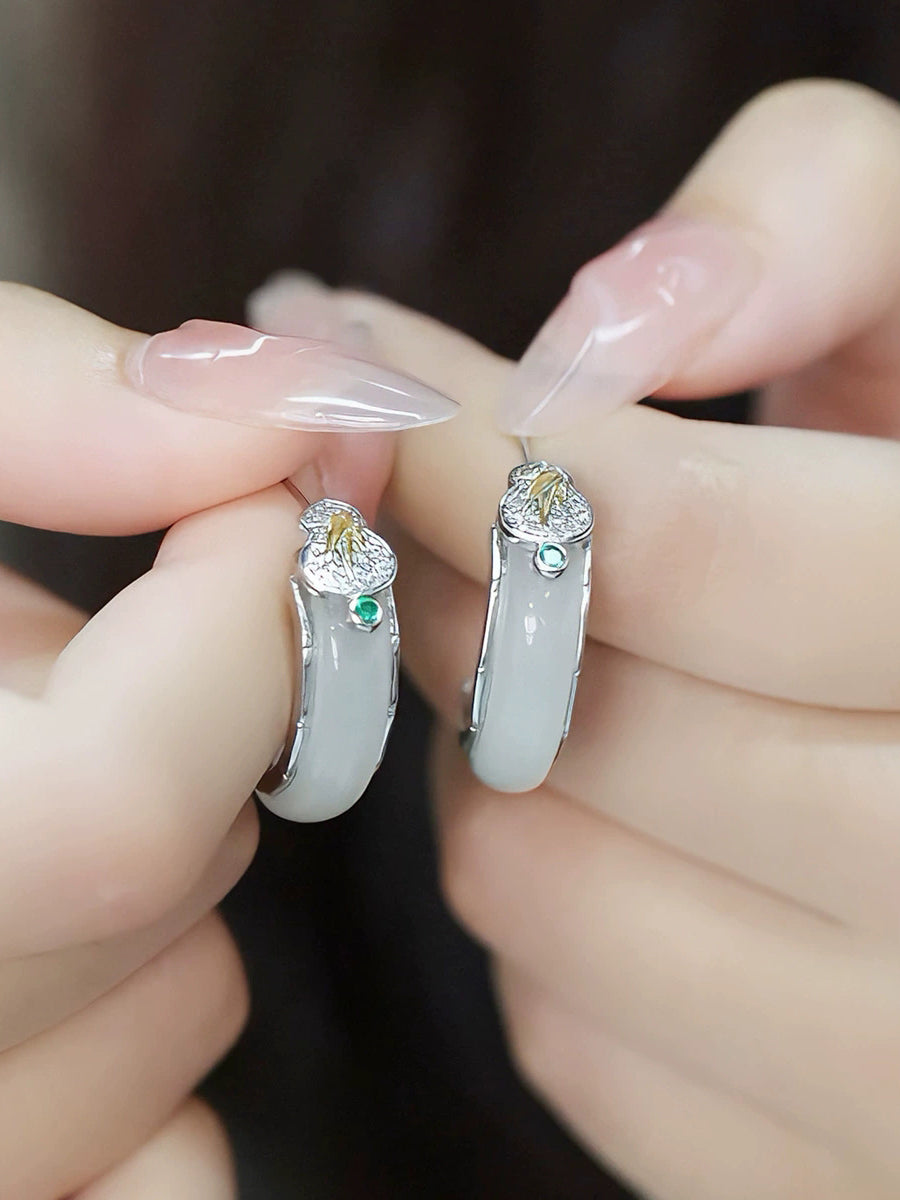 Women Ethnic Jade Alloy Earrings