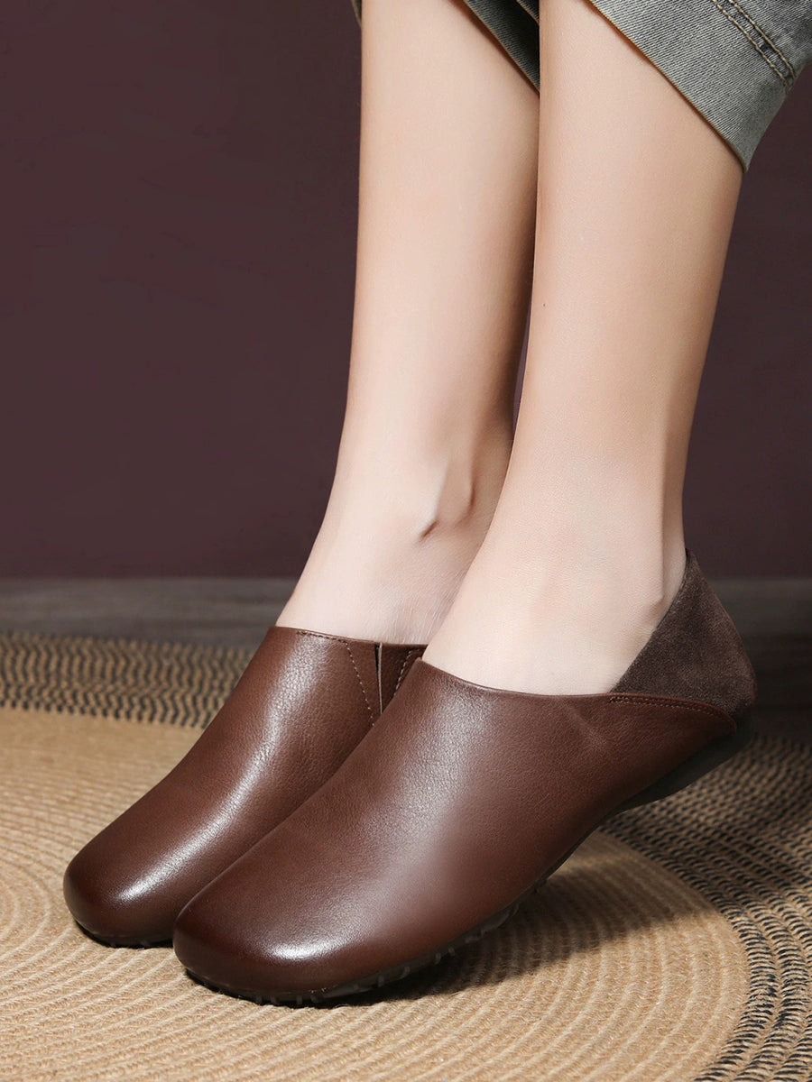 Women Casual Genuine Leather Spliced Flat Shoes