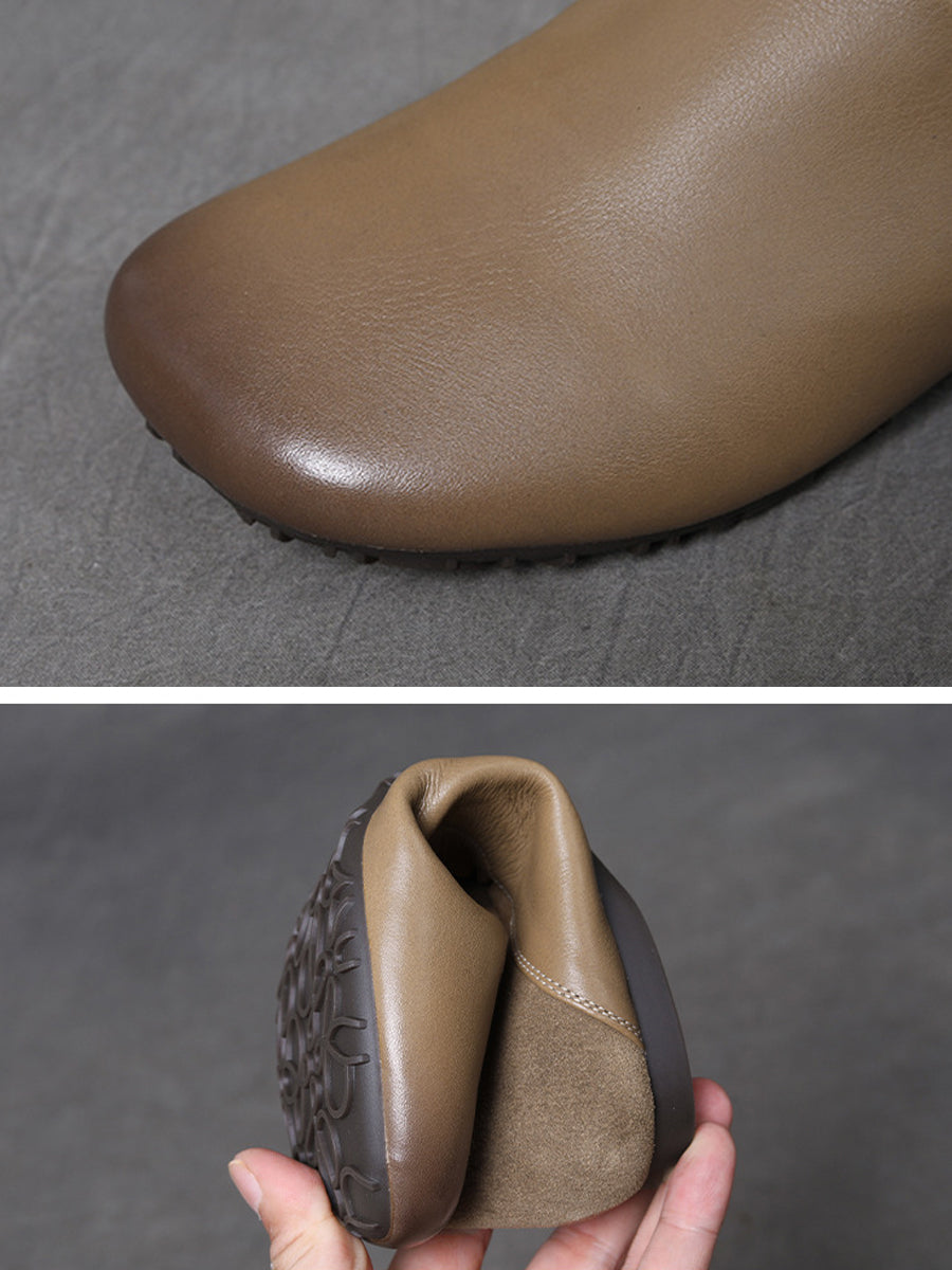 Women Casual Genuine Leather Spliced Flat Shoes