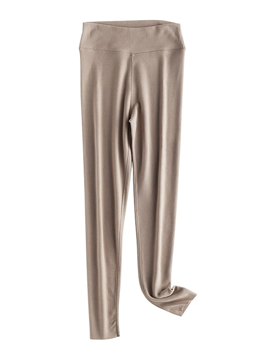 Women Autumn Warm Pure Color High Waist Leggings