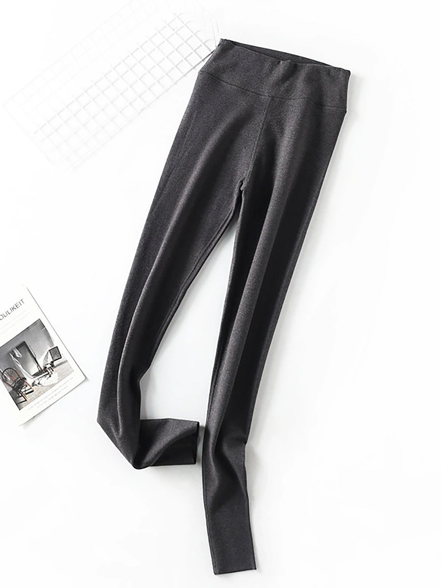 Women Autumn Warm Pure Color High Waist Leggings