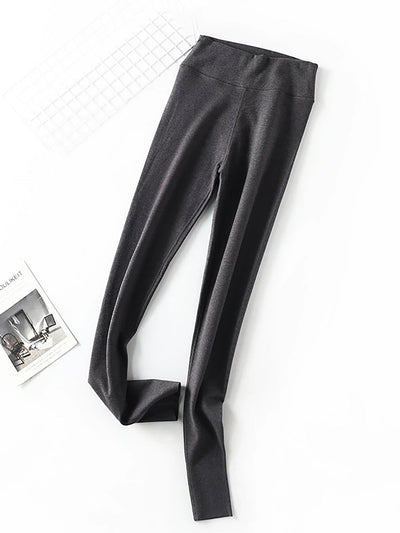 Women Autumn Warm Pure Color High Waist Leggings