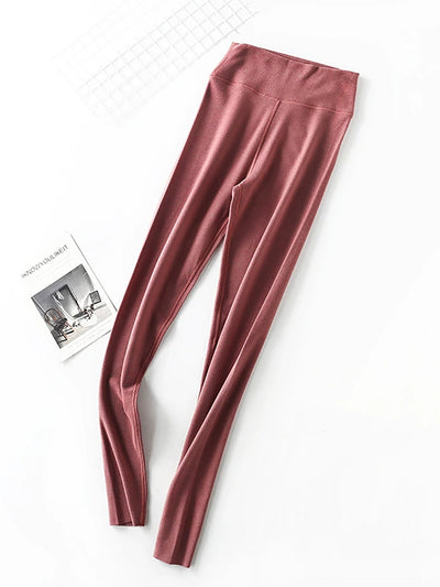 Women Autumn Warm Pure Color High Waist Leggings