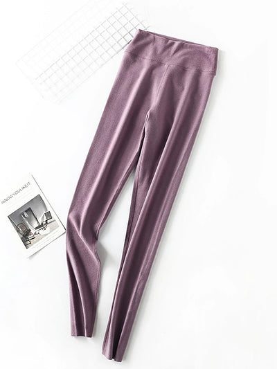 Women Autumn Warm Pure Color High Waist Leggings