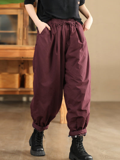 Women Autumn Pure Color Cotton Padded Harem Pants