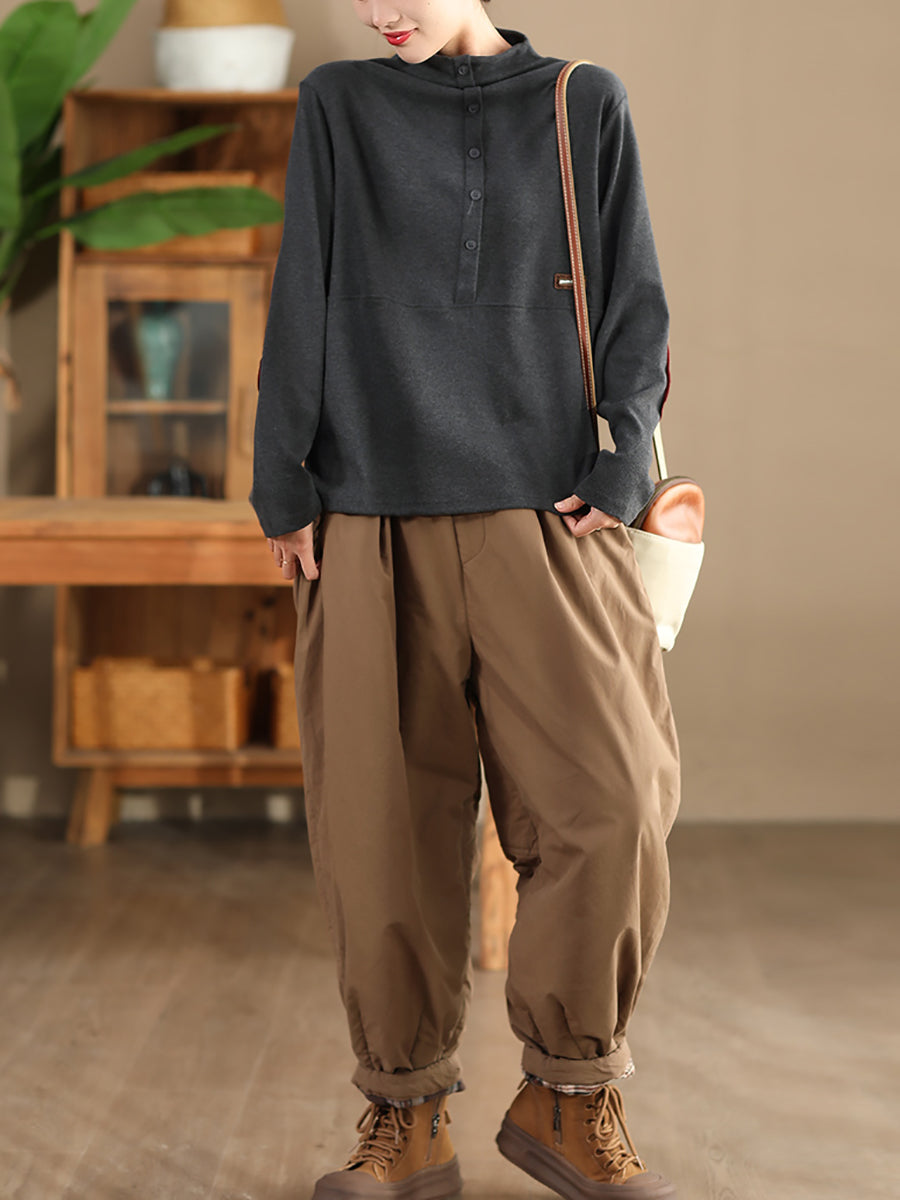 Women Autumn Pure Color Cotton Padded Harem Pants