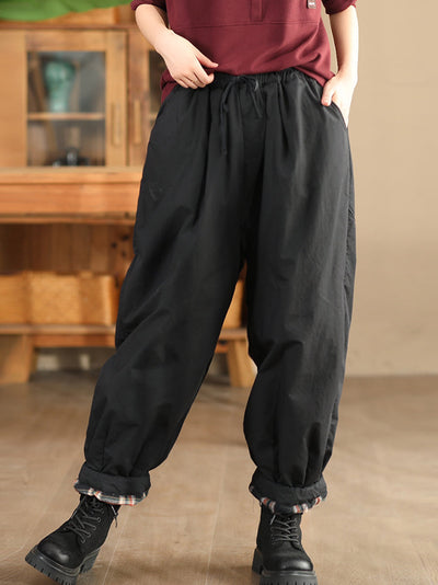 Women Autumn Pure Color Cotton Padded Harem Pants