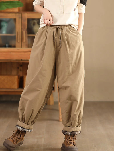Women Autumn Pure Color Cotton Padded Harem Pants