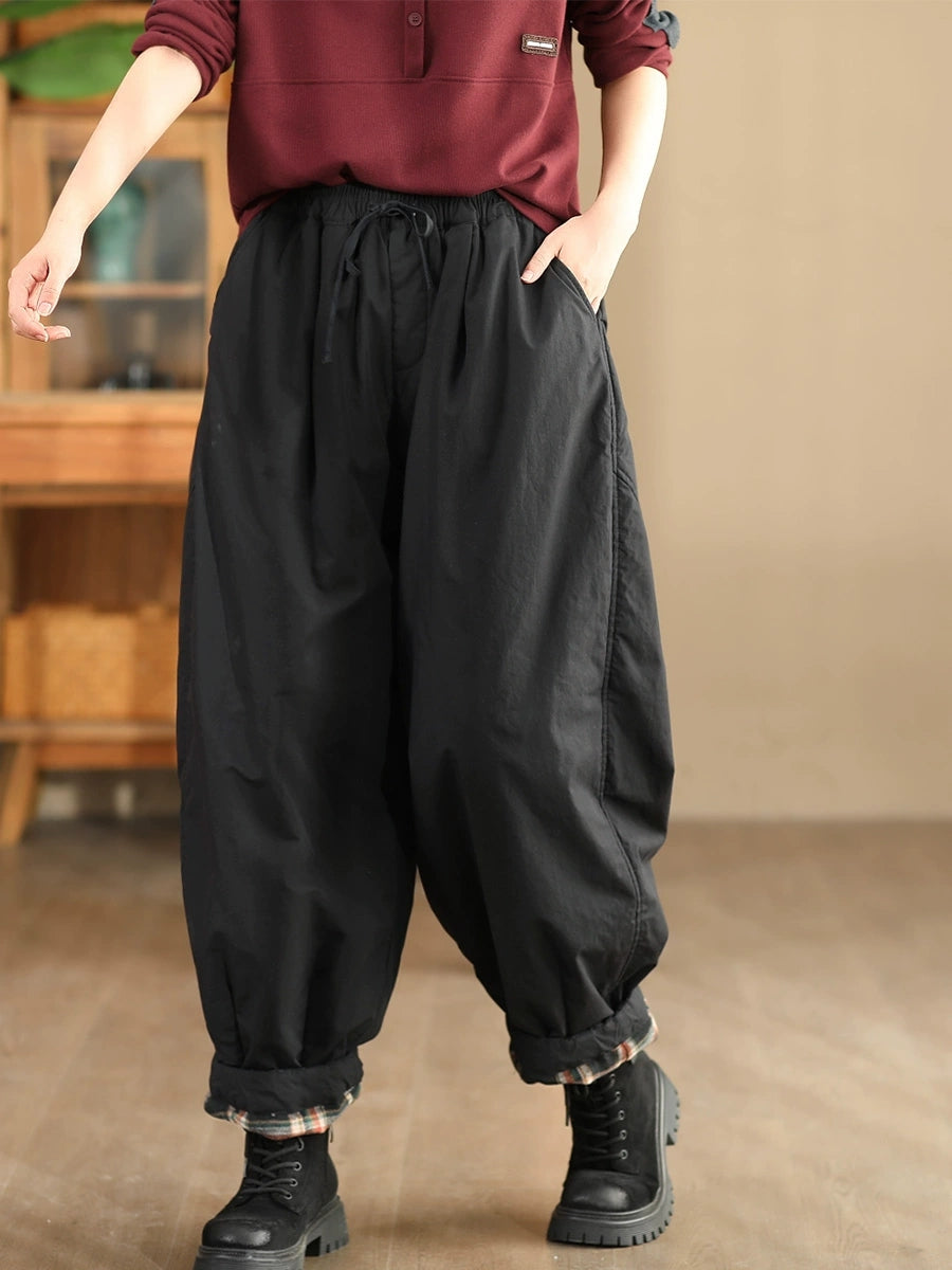 Women Autumn Pure Color Cotton Padded Harem Pants