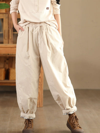 Women Autumn Pure Color Cotton Padded Harem Pants
