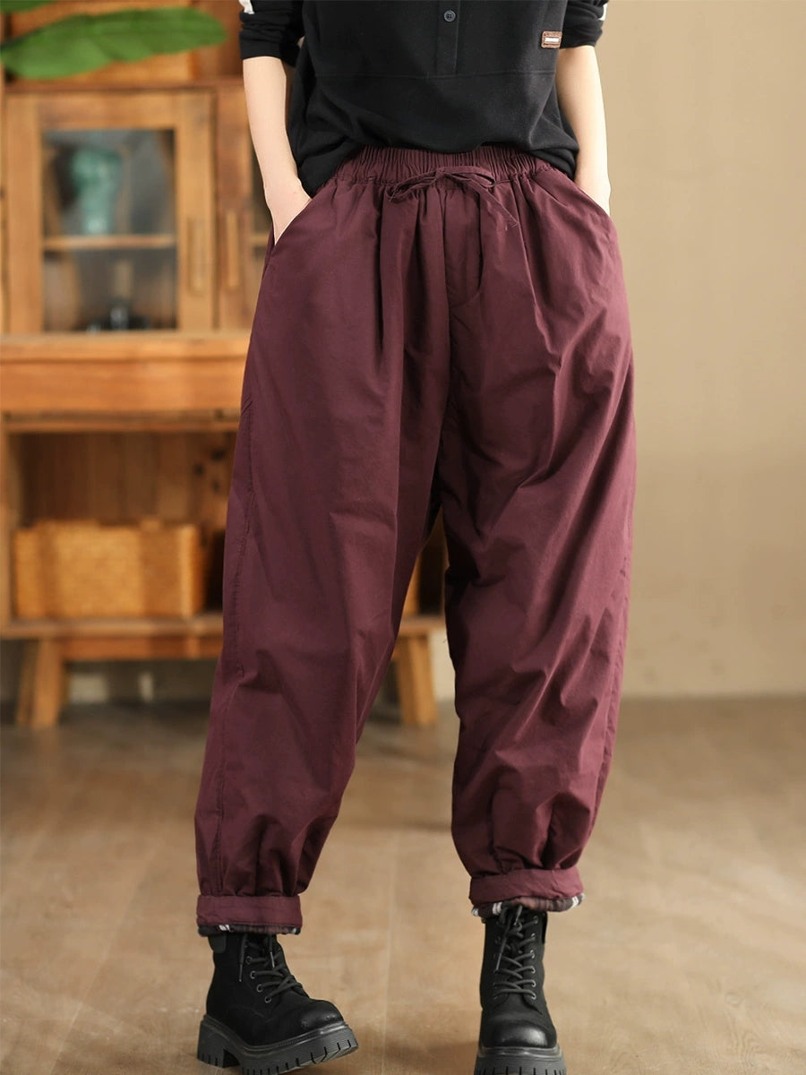 Women Autumn Pure Color Cotton Padded Harem Pants