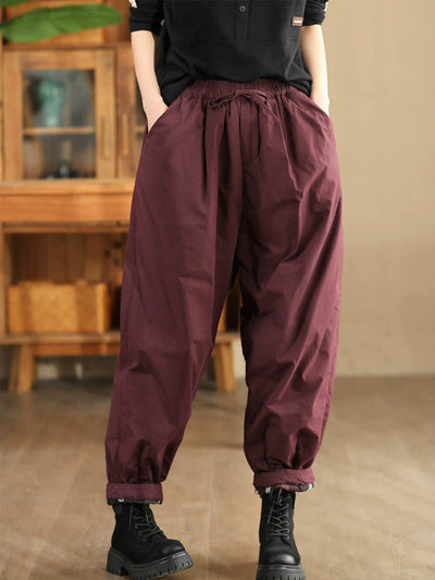 Women Autumn Pure Color Cotton Padded Harem Pants