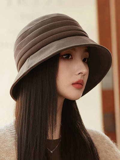 Women Autumn Casual Pure Color Warm Bucket Hat