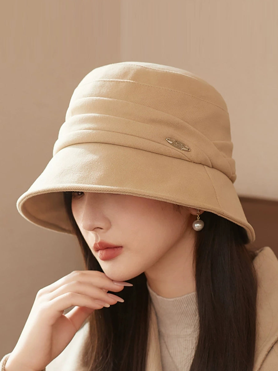 Women Autumn Casual Pure Color Warm Bucket Hat
