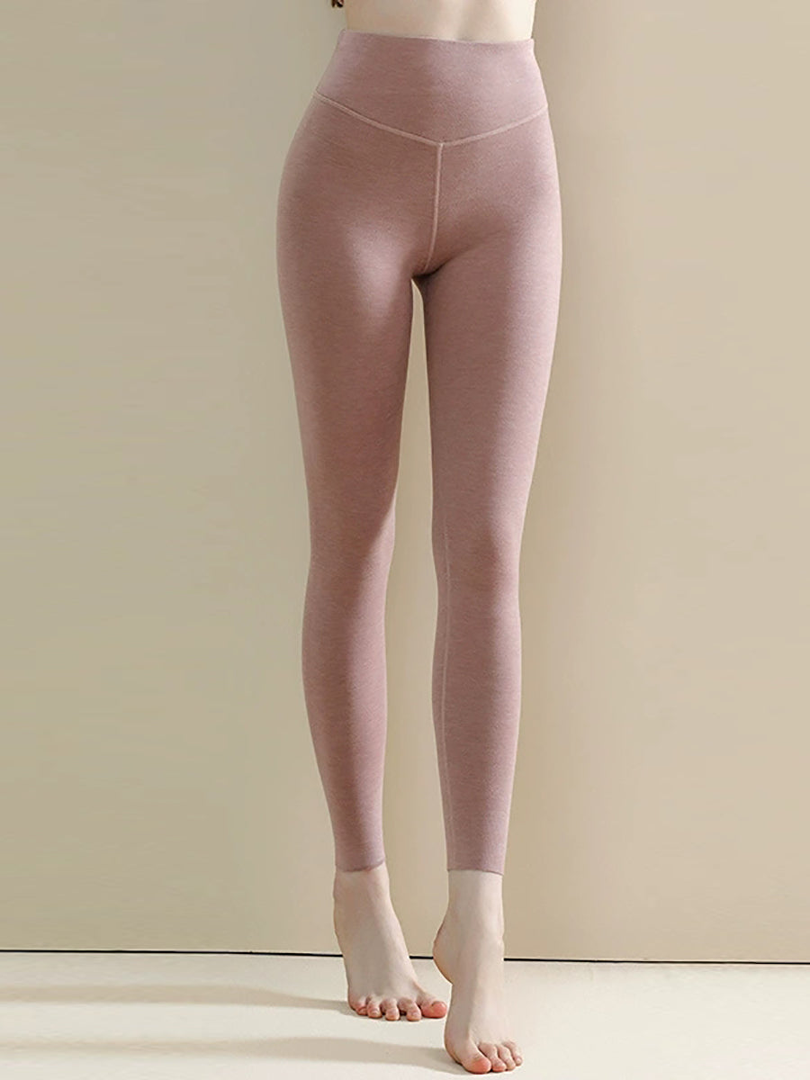 Women Autumn Warm Pure Color High Waist Leggings