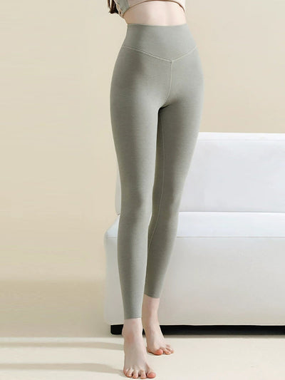 Women Autumn Warm Pure Color High Waist Leggings