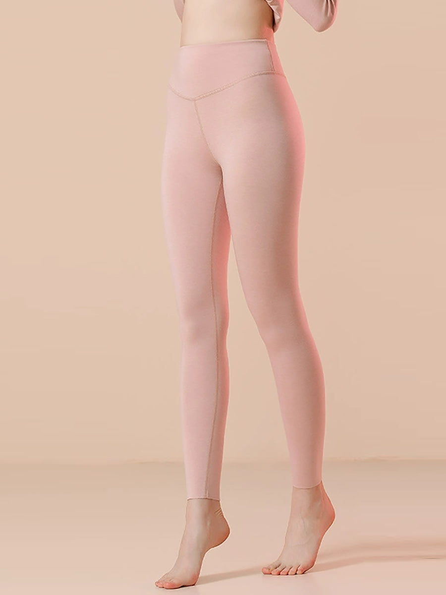 Women Autumn Warm Pure Color High Waist Leggings