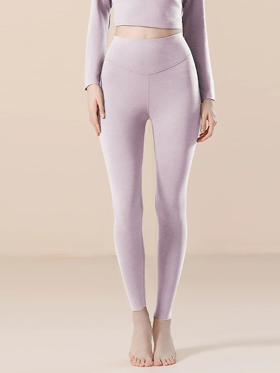Women Autumn Warm Pure Color High Waist Leggings