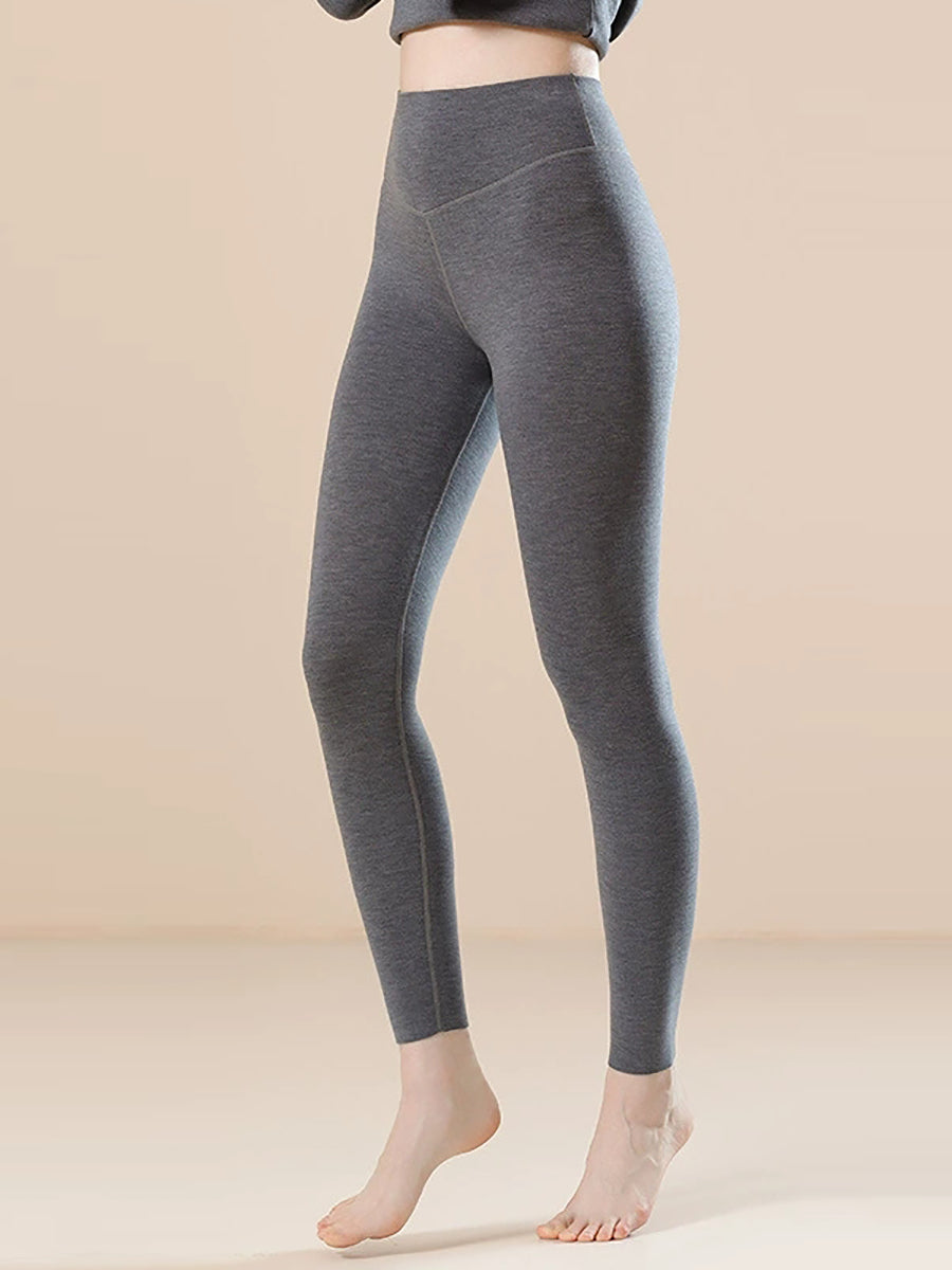 Women Autumn Warm Pure Color High Waist Leggings