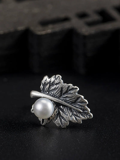 Women Vintage S925Silver Leaf Pearl Earrings