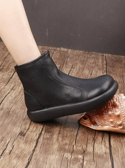 Women Autumn Genuine Leather Flat Ankle Boots